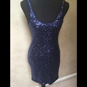 EUC, Dress, blue sequins front & black ribbed back